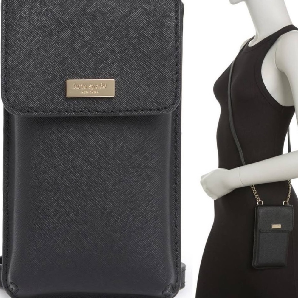 Kate Spade Black with Gold Chain North‎ South Flap Phone Crossbody Bag